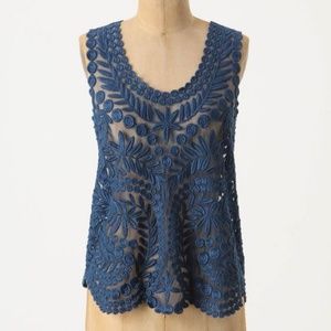 Baraschi Anthropologie Gossamer Birch Lace Top. XS